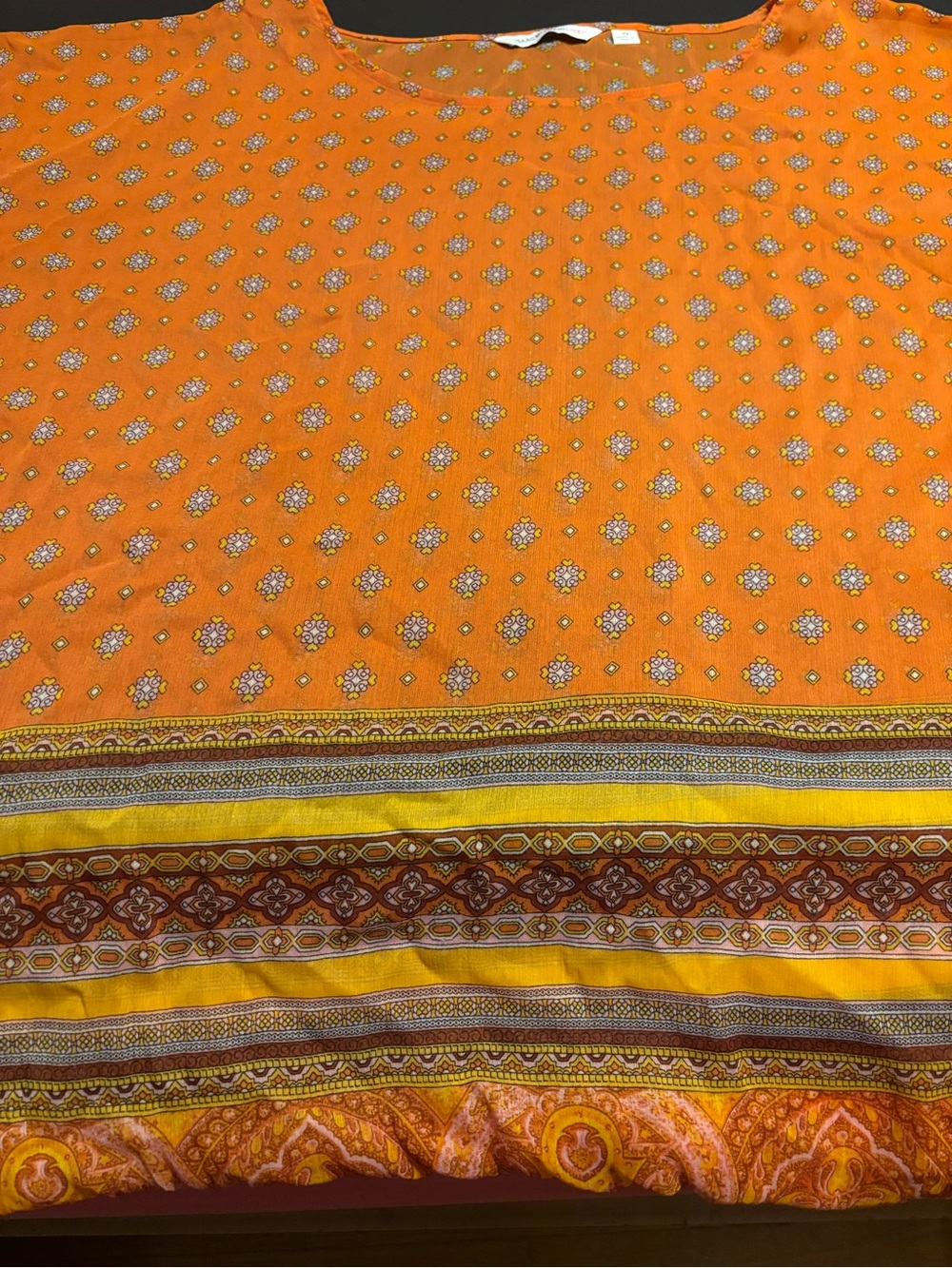 Isaac Mizrahi Live! Boho Border Print Chiffon Poncho Top Orange Multi Plus 3X
 I